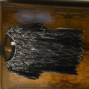 Roaman's Silk Silver Sequin and Beaded Plus Size Top Size 18W New